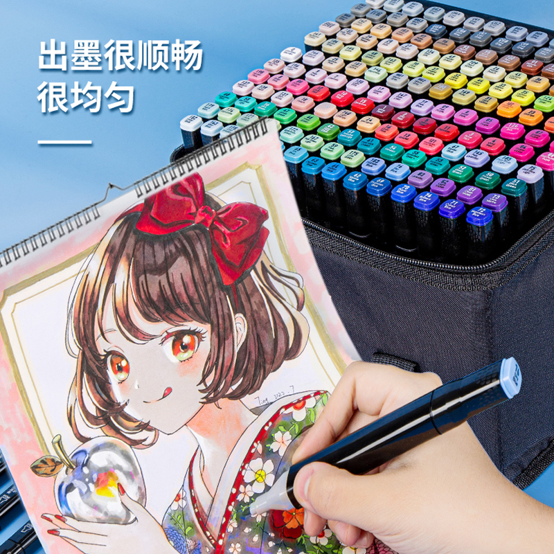 Mastery of the touch double head Mark pen suit 24 color 48 color elementary school student hand-painted cartoon design special alcohol oily triangular pole brush 80 color 120 color fine art raw watercolor pen-Taoba