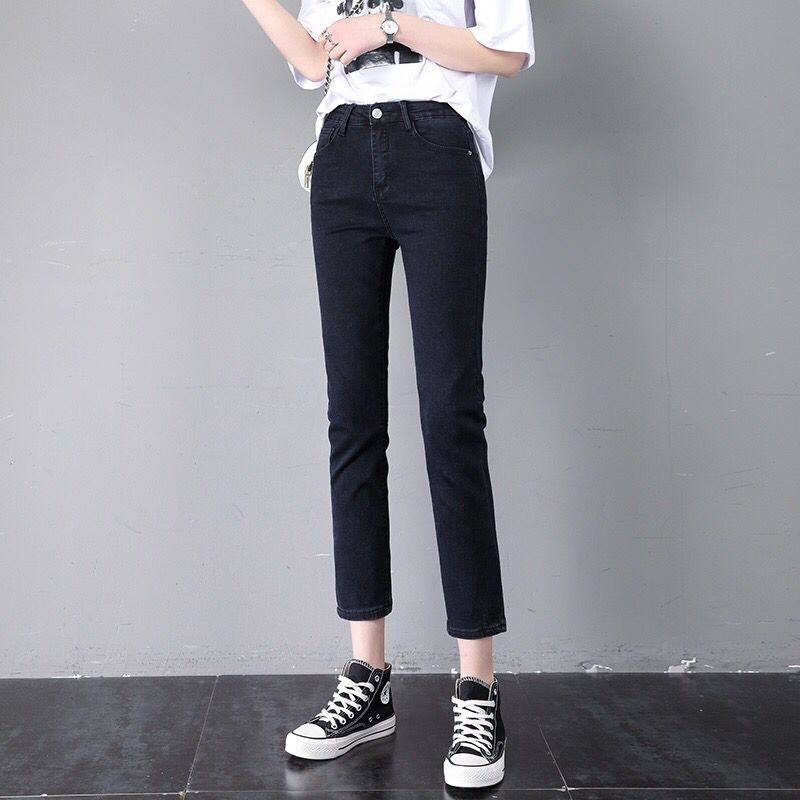 Black straight jeans women's nine points high waist thin loose stretch 2021 summer thin new small cigarette tube pants