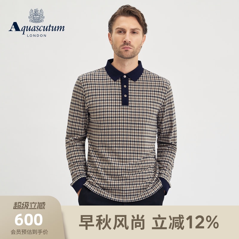 Aquascutum/Aquascutum's New Autumn and Winter Men's Business Lapel T-Shirt Plaid Long-Sleeved Polo Shirt for Work Clothing Aquascutum/Aquascutum's New Autumn and Winter Men's Business Lapel T-Shirt Plaid Long-Sleeved Polo Shirt for Work Clothing