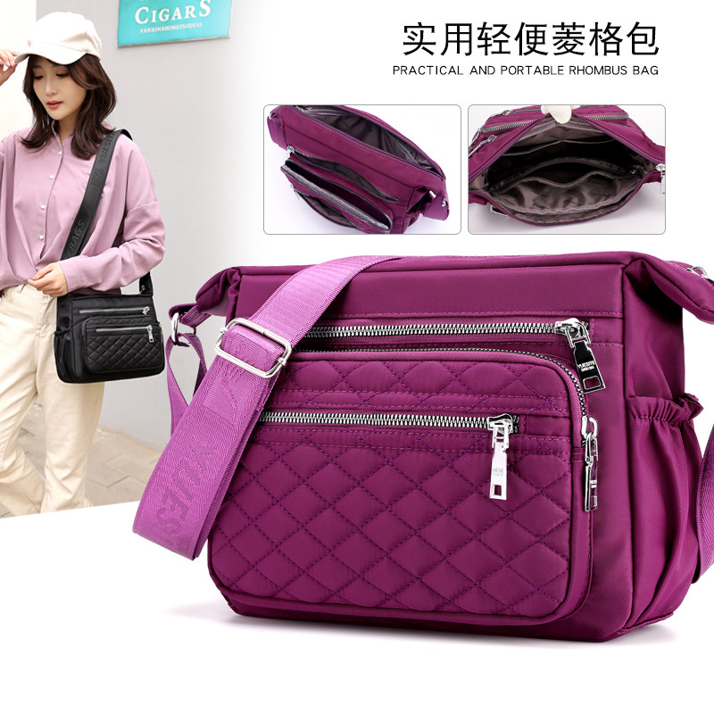 2019 simple Oxford cloth bag crossbody Lingge women's bag lightweight middle-aged women's bag waterproof nylon cloth bag shoulder bag
