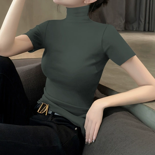 Весенняя футболка, высокий воротник, в обтяжку, в западном стиле