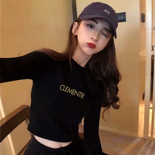 Хлопковый черный цветной приятный телу демисезонный короткий лонгслив, высокий воротник, в обтяжку