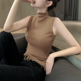 Трикотажный жилет, приятная телу майка топ без рукавов, сексуальная футболка, высокий воротник