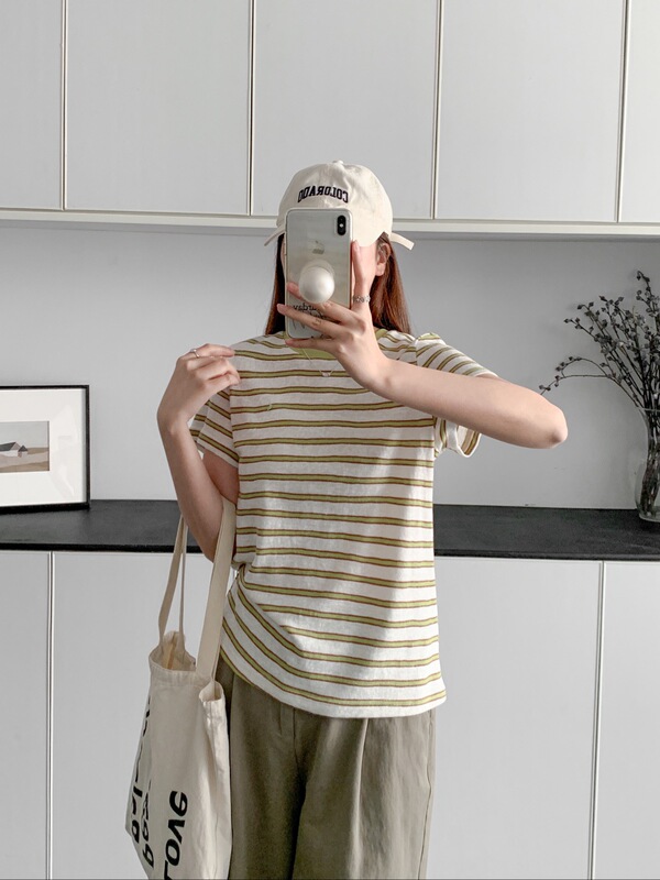 Muyu 2026 Spring/Summer New Simple Striped Short-Sleeve T-Shirt, Mori-Style Age-Reducing Casual Top, Slimming Women's Clothing