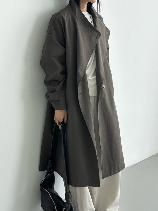 Muyu 2026 Autumn Long Stand-Collar Drawstring Loose Trench Coat Korean Style Fashionable Versatile High-End Slimming Top Muyu 2026 Autumn Long Stand-Collar Drawstring Loose Trench Coat Korean Style Fashionable Versatile High-End Slimming Top