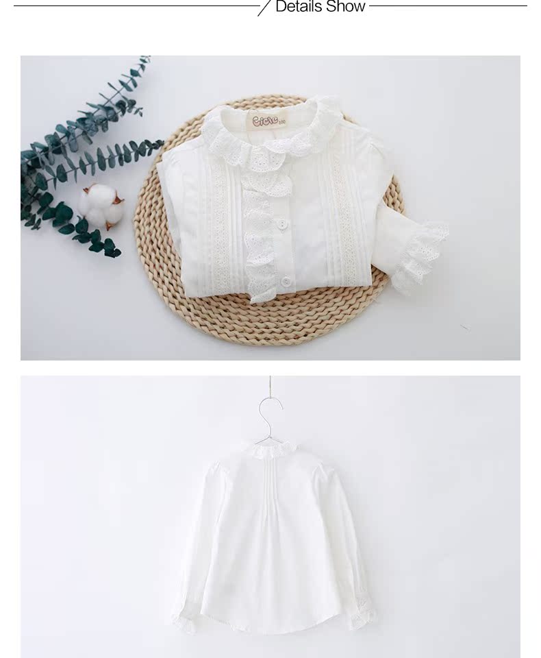 Cicie trẻ em xuân hè 2019 phong cách mới cotton trắng bé gái áo sơ mi bé gái - Áo sơ mi quần áo trẻ con