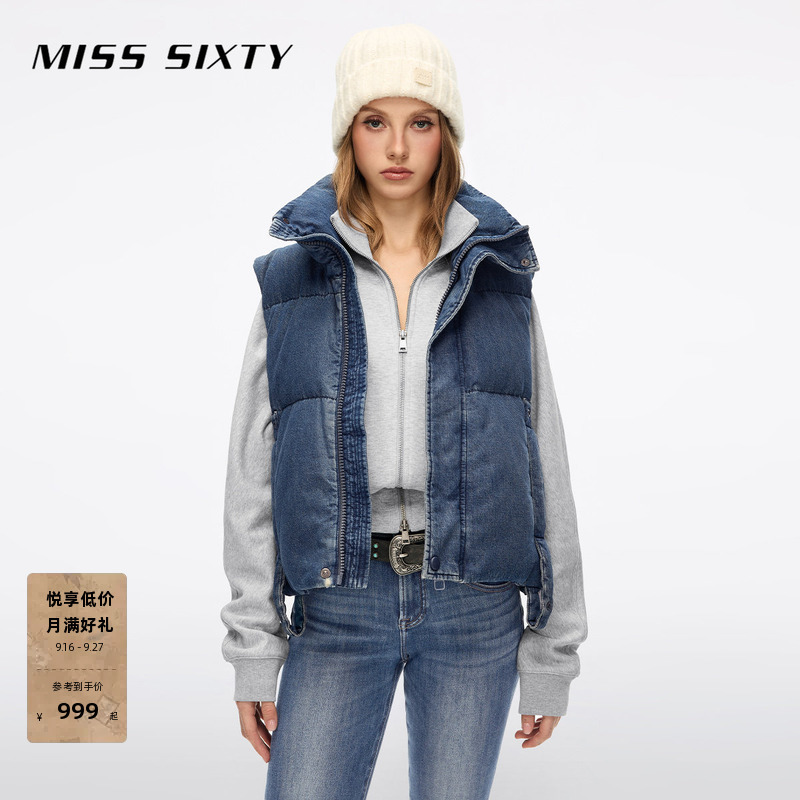 Miss Sixty2026 New Winter Denim down Vest Women's Stand-Up Collar Retro Versatile Jacket Miss Sixty2026 New Winter Denim down Vest Women's Stand-Up Collar Retro Versatile Jacket