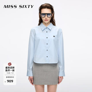Miss Sixty2025秋季新款长袖衬衫女宽松翻领撞色唇印刺绣含桑蚕丝