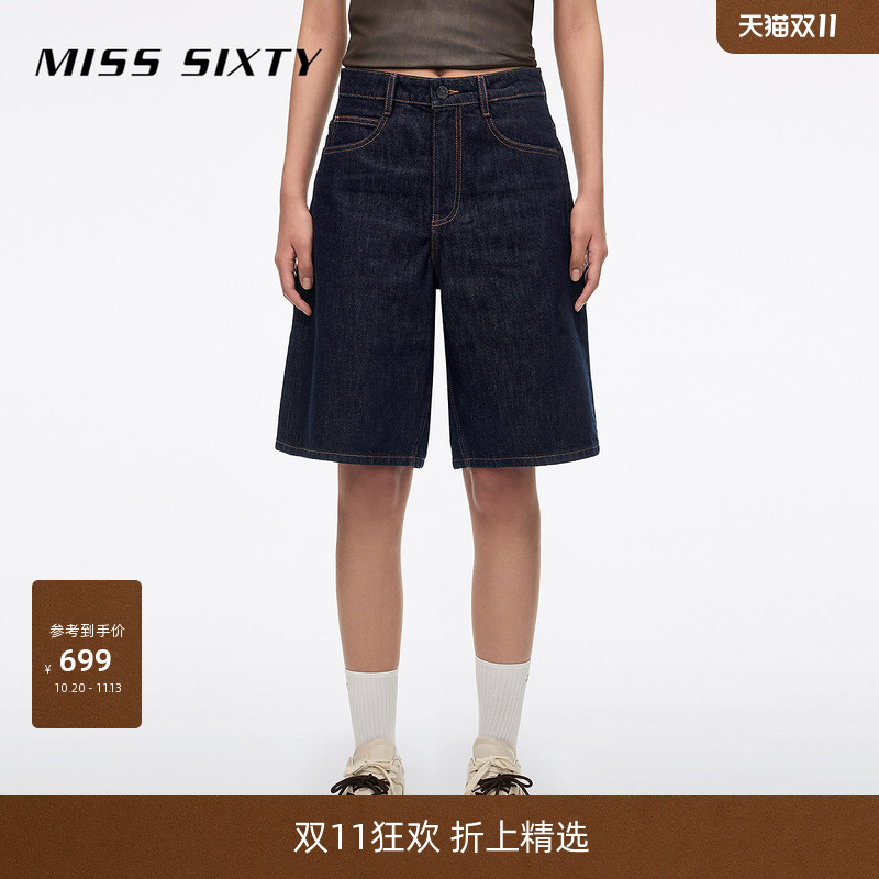 Miss Sixty2026 New Summer Denim Shorts for Women, Mid-Waist Retro Five-Point Pants, Loose Wide-Leg Pants