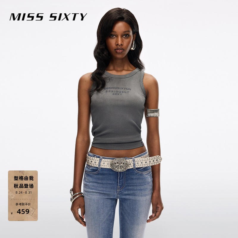Miss Sixty2026 New Autum T-Shirt Women's Round Neck Sleeveless Gradient English Slogan Slim Vest Top