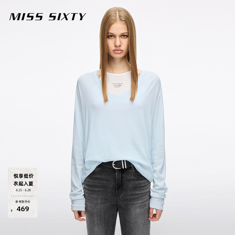 Miss Sixty2026 Spring and Summer New Long-Sleeved T-Shirt Women's Cotton Two-Piece Set Vest Letter Print Top