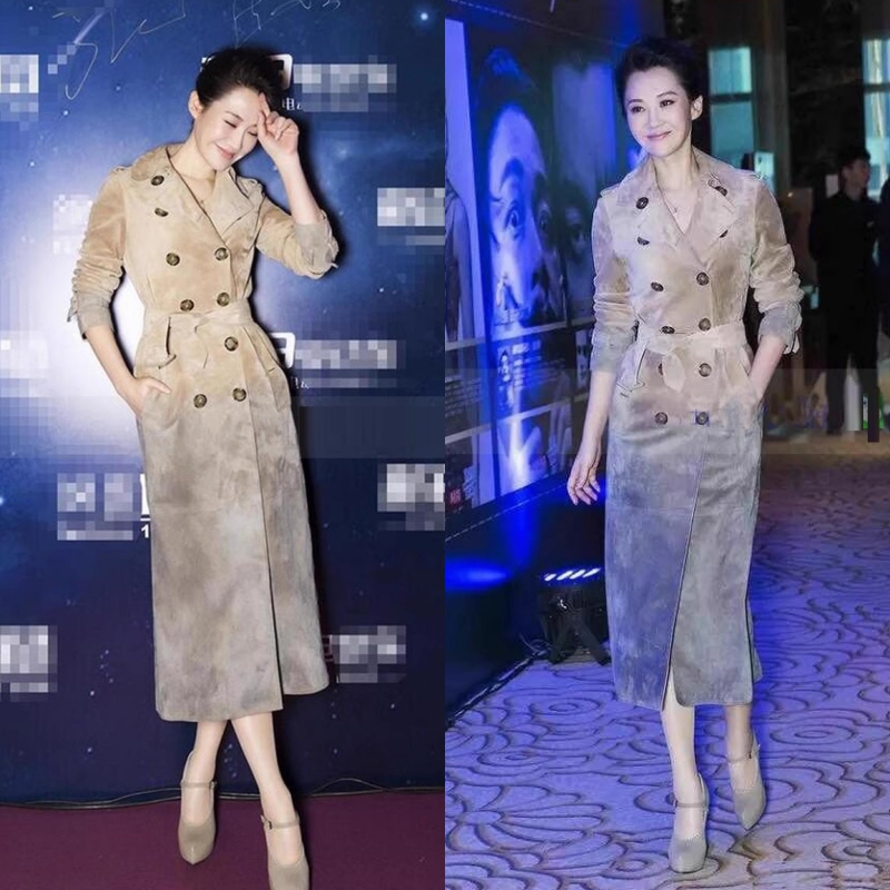 Xu Qing's Same Style Socialite Commuter Camel Suede Long Trench Coat for Women, 2026 New Model, High-End and Stylish Jacket