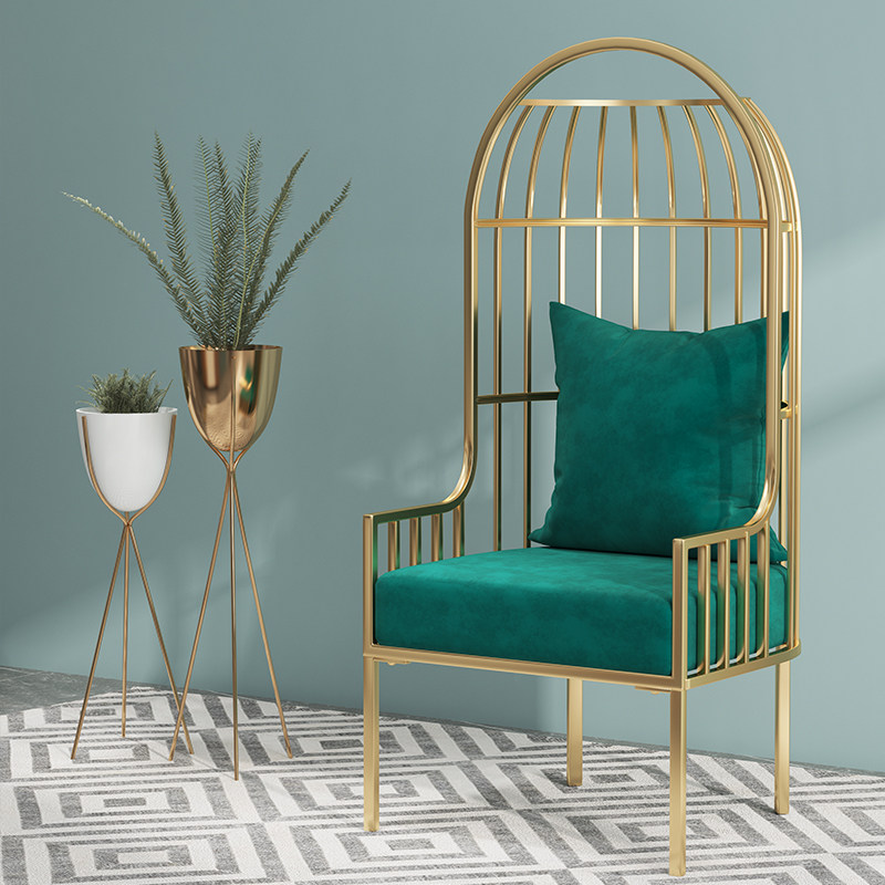 Nordic lobby high-back leisure sofa chair ins net red single iron bird cage sofa chair luxury living room tea table