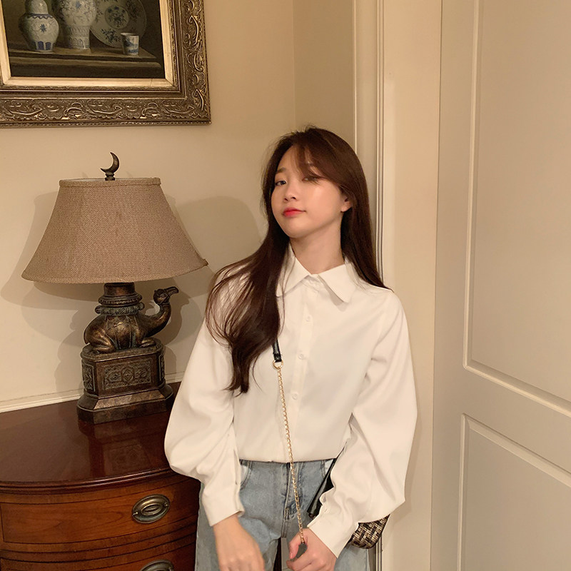 Shirt women's long-sleeved design sense niche 2021 spring and autumn new loose and wild retro Hong Kong flavor French top shirt