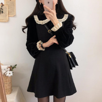 Velvet shirt women's spring and autumn style all-match design niche Korean version long-sleeved retro Hong Kong-style shirt doll collar top