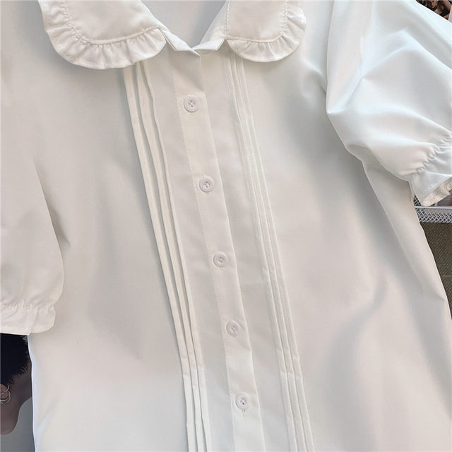 Doll collar white shirt female 2022 summer new design small short-sleeved shirt puff sleeve jk top trendy
