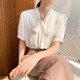 2022 summer new bow tie white chiffon shirt female professional OL temperament short-sleeved shirt top