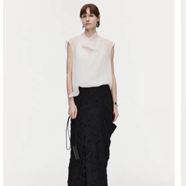 Daxiu Same Style 2026 Spring New Collection Bali Silk Semi-Sheer Elegant Swing Collar Sleeveless Top Shirt M1Gb11701
