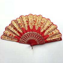 Dancing Spanish lace ballet folding fan Lady new product printed lace classical Ching fan Green Yellow Blue dark blue purple