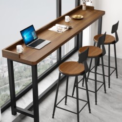 Solid Wood Bar Table Against the Wall Narrow Table Home Balcony Long Table Milk Tea Shop Bar High Table and Chair Combination Commercial