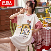 2022 New Sleeping Dress Womens Summer Pure Cotton Short Sleeves Sweet And Cute Students Sleepwear Summer Home Clothing Can Be Worn Out