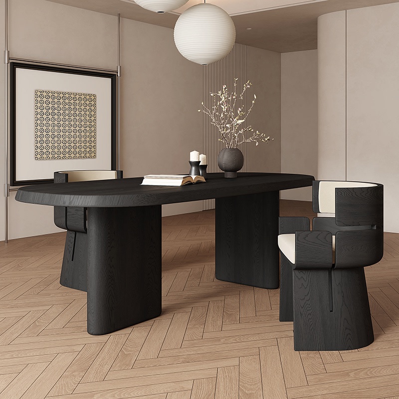 Nordic Mid-Century Style Solid Wood Dining Table, Wabi-Sabi Style Modern Minimalist Office Desk, Home Rectangular Workbench Nordic Mid-Century Style Solid Wood Dining Table, Wabi-Sabi Style Modern Minimalist Office Desk, Home Rectangular Workbench