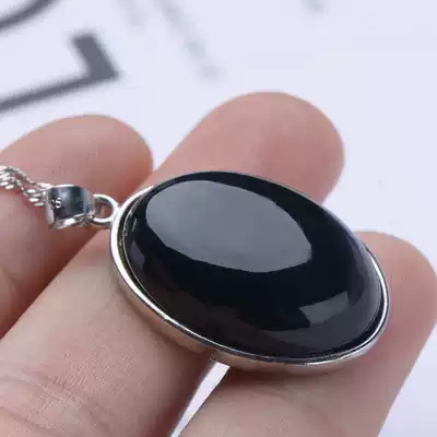 Ink jade mosaic oversized egg surface pendant 20 * 30mm Hetian jade ink jade pendant s925 silver inlay