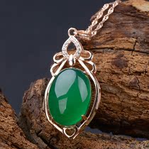 Green chalcedony a goods natural jade jade pendant 925 silver inlaid green chalcedony rose gold necklace jade pendant men and women