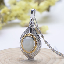 Hetian jade pendant inlaid feather womens 925 sterling silver rose gold inlaid jade necklace white jade pendant gift