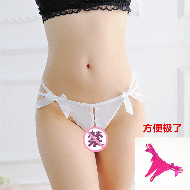 Crotchless panties women's white sexy low waist hollow thong sexy hot can be inserted see-through strapless crotch