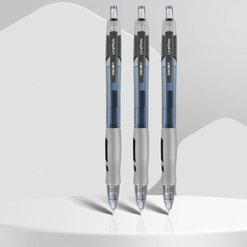 得力按动中性笔学生专用0.5mm考试碳素黑色按压式水笔蓝色黑笔墨蓝护士处方教师红色速干水性签字笔芯圆珠笔