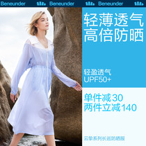 Banana down long tour sunscreen for women Anti-UV ultra-light slim breathable long style Heat Dissipation Skin Coat Jacket Windsuit Summer