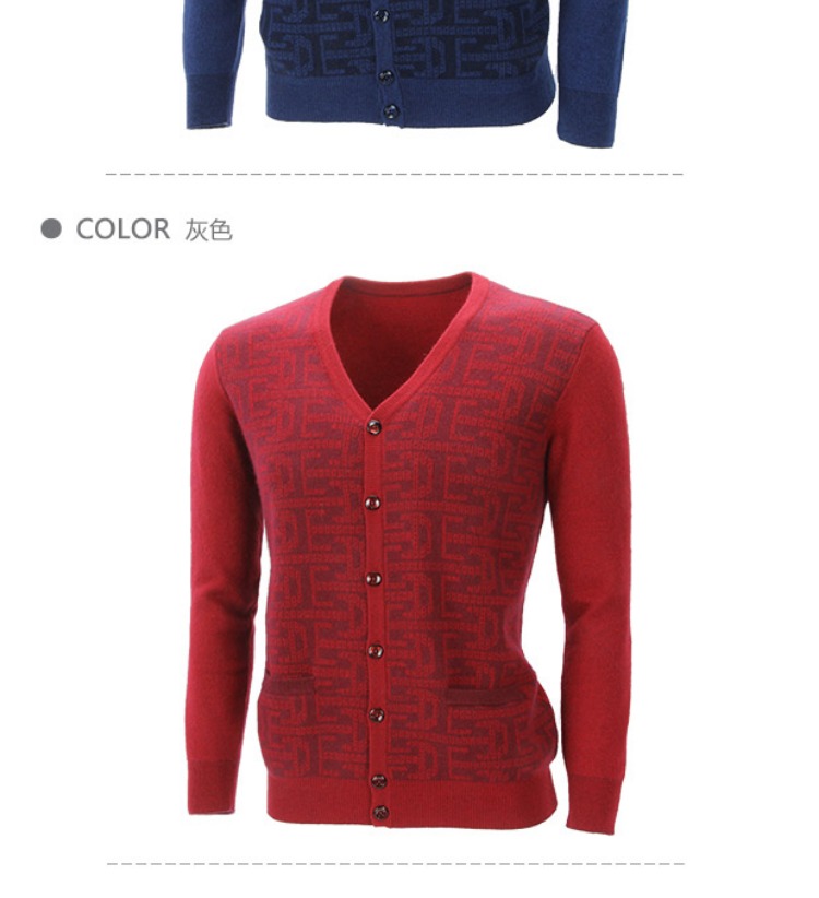 Áo len cashmere nam v-cổ cardigan với áo len bỏ túi mùa thu và áo khoác mùa đông dày buông thả ngắn cha trung niên giản dị áo có cổ