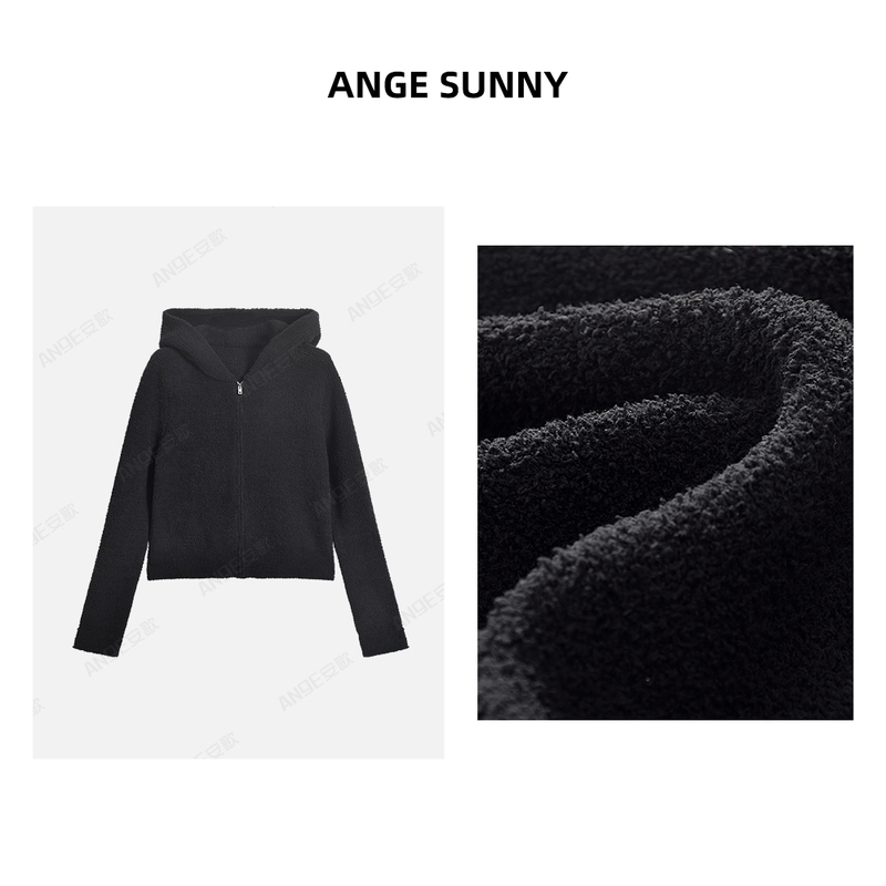 Quyang Ange Sunny【A*W Woolen Hooded Cardigan】Double-Sided Towel Texture Knitwear