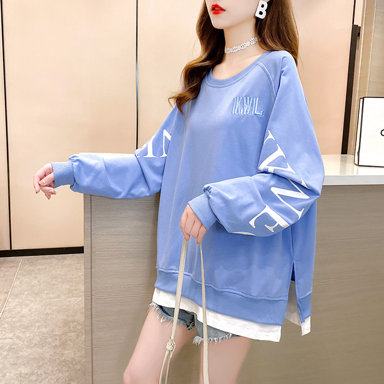 Pregnant Woman Blouses Spring Dress 2022 New Embroidery Splicing Fake two medium Long version large size Sizes Loose Pregnant pregnant Weater