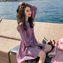 Pregnant women spring 2021 fashion Korean version loose medium long knitted dress spring thin section pregnancy sweater