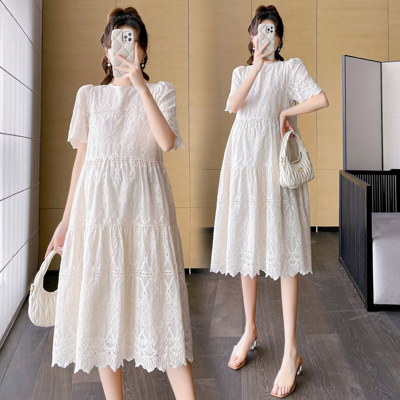 Maternity Wear Summer Dress 2026 New Embroidered Lace Loose Korean Style Skirt Mid-Length Pregnancy Summer Dress