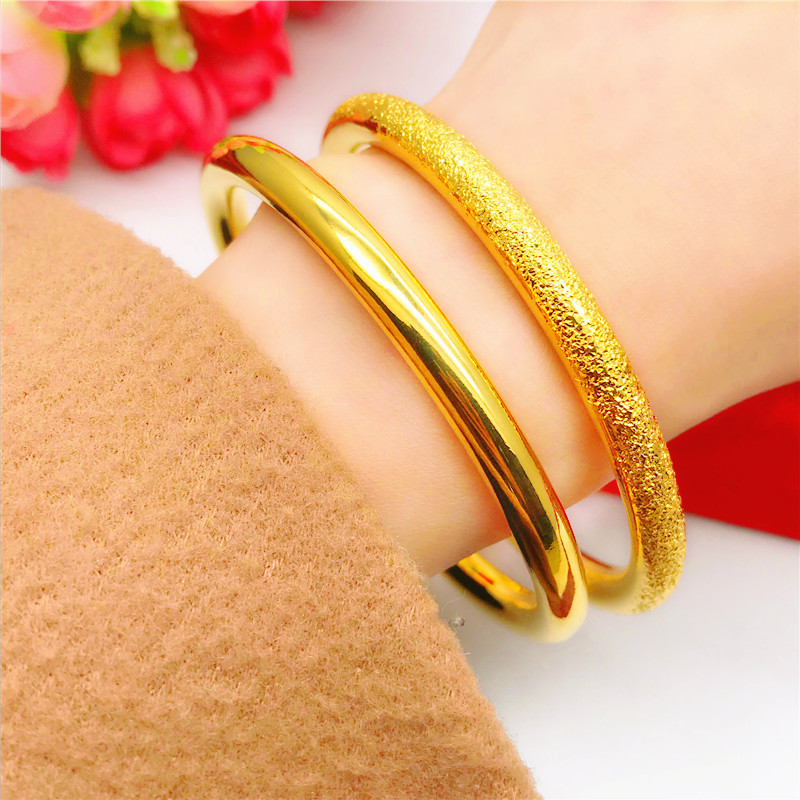 Mạ vàng giả Việt Nam Shajin cổ xưa phương pháp vòng tay nữ dày kín miệng rung nhẵn nhẵn vòng tay vàng giả lâu ngày không phai - Vòng đeo tay Cuff đá thạch anh tóc vàng