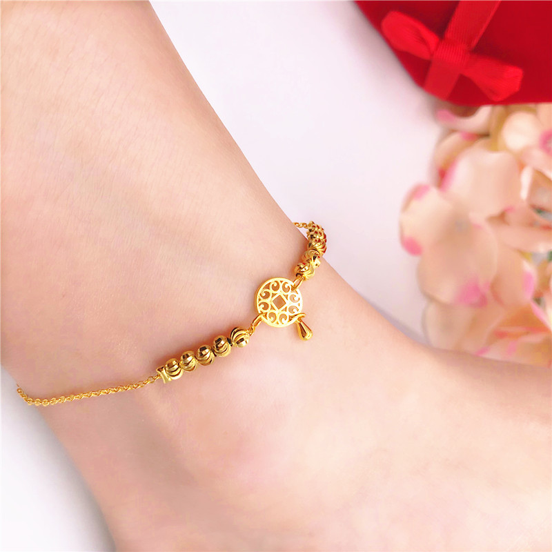 Giả vàng trang sức Việt Nam nữ sinh viên Sen cá tính yêu đồng xu chuyển hạt vòng chân mạ vàng thời gian dài không phai lắc chân nữ handmade