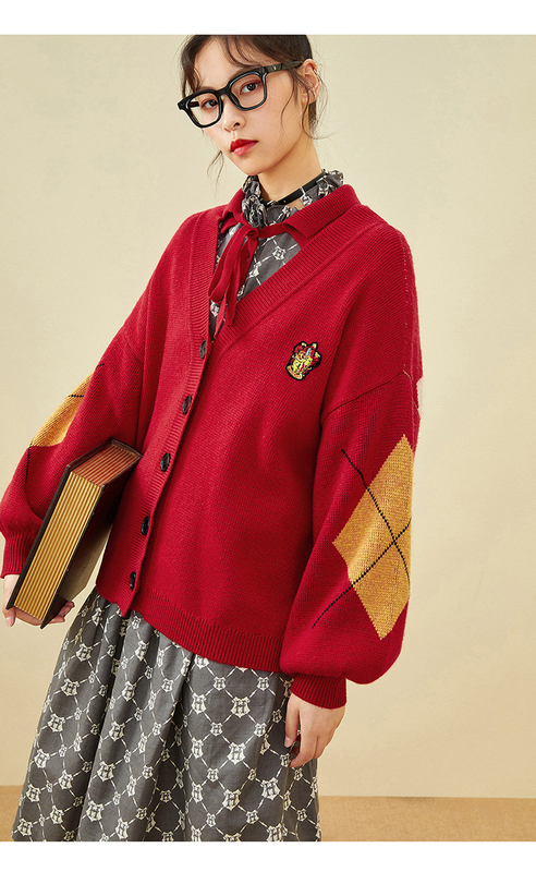 Harry Potter Collaboration A6Ea94322 Plaid Cardigan New Style College Style Wool Knit A6Eaa4E22
