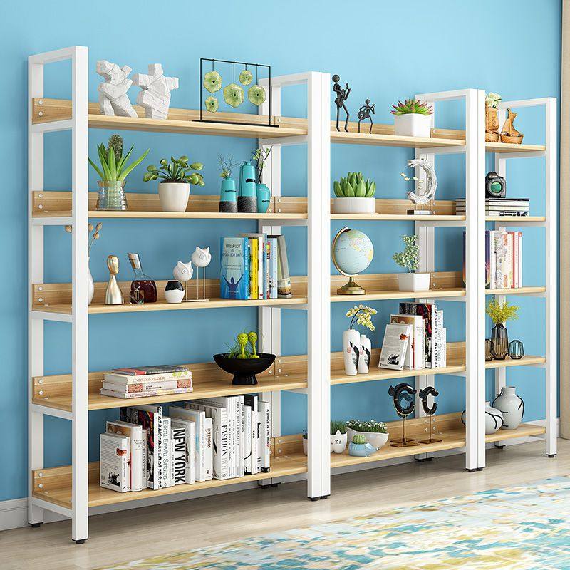 Wrought iron modern bookshelf living room simple storage rack floor-to-ceiling storage rack steel-wood combination partition simple storage shelf
