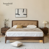 Nordic black walnut cherry wood red oak air pressure storage box bed back real cowhide sensor light bed master bed