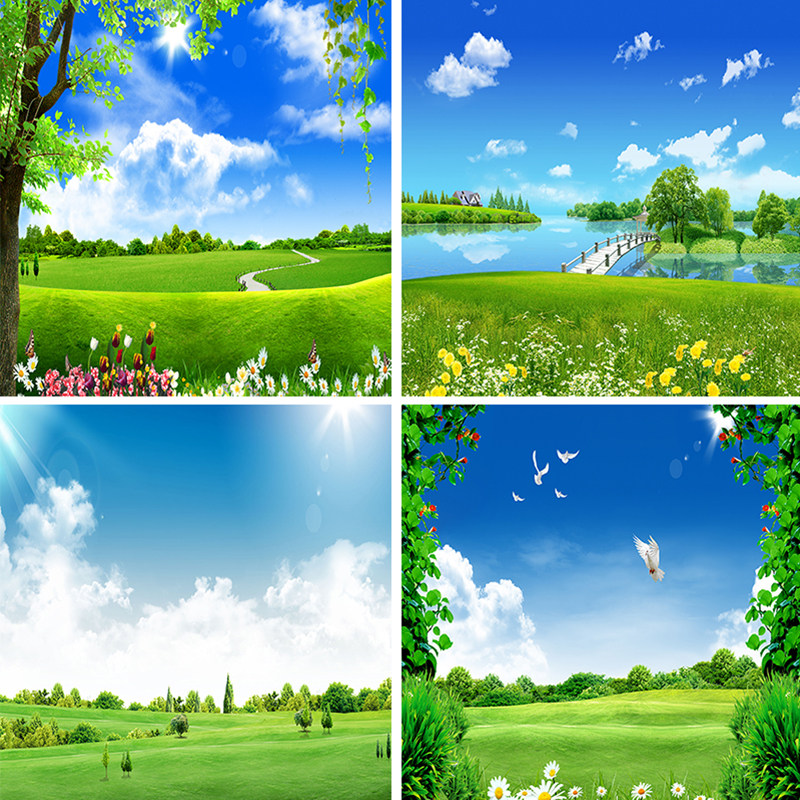 Blue sky and white clouds landscape scenery 3d background cloth fast hand live broadcast background cloth anchor background cloth photo film background