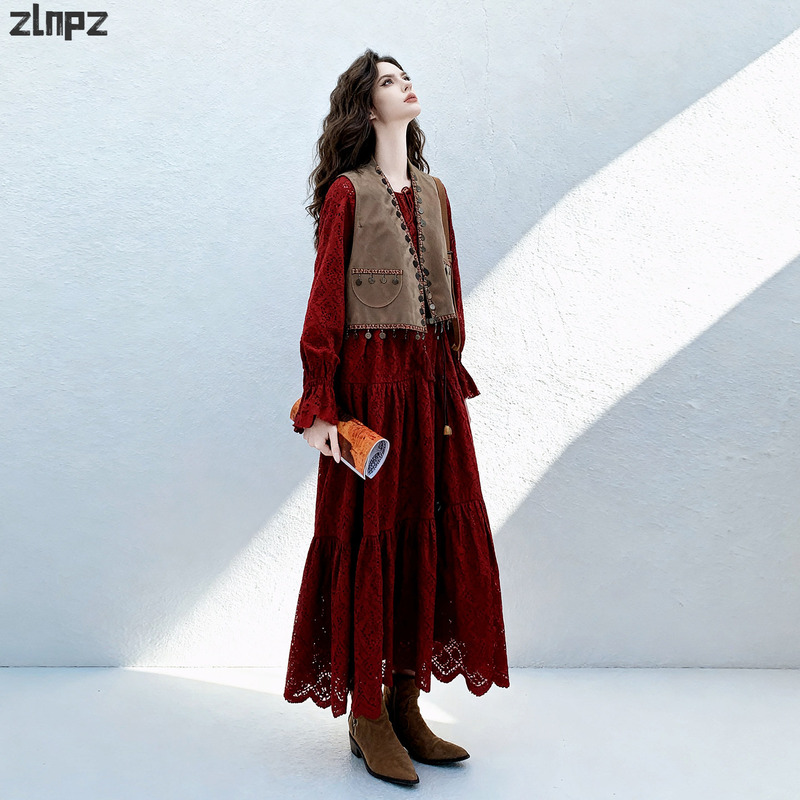 Very Beautiful Red Long-Sleeved Dress Set for Women, 2026 Autumn New Style Suede Vest and Long Skirt Two-Piece Set Very Beautiful Red Long-Sleeved Dress Set for Women, 2026 Autumn New Style Suede Vest and Long Skirt Two-Piece Set