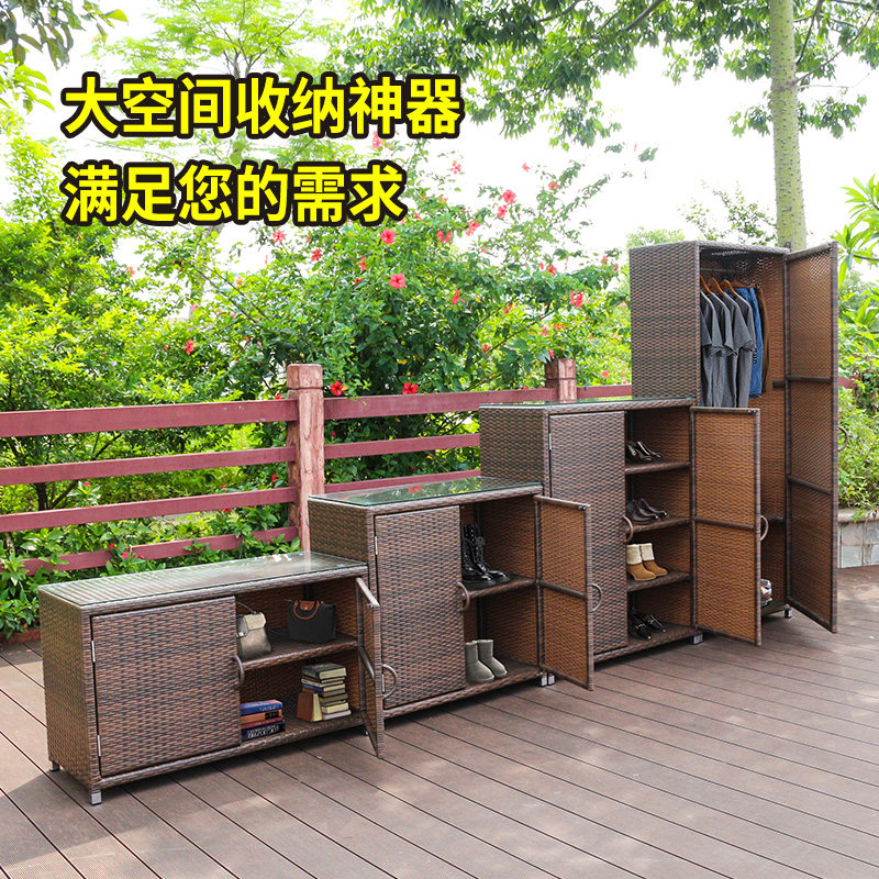 Outdoor shoe cabinet home door modern simple rattan woven balcony storage locker outdoor storage cabinet waterproof customization