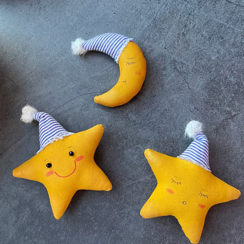 Original Fabric Star and Moon Handmade Pendant Brooch Doll Gift Birthday Present Souvenir Keychain