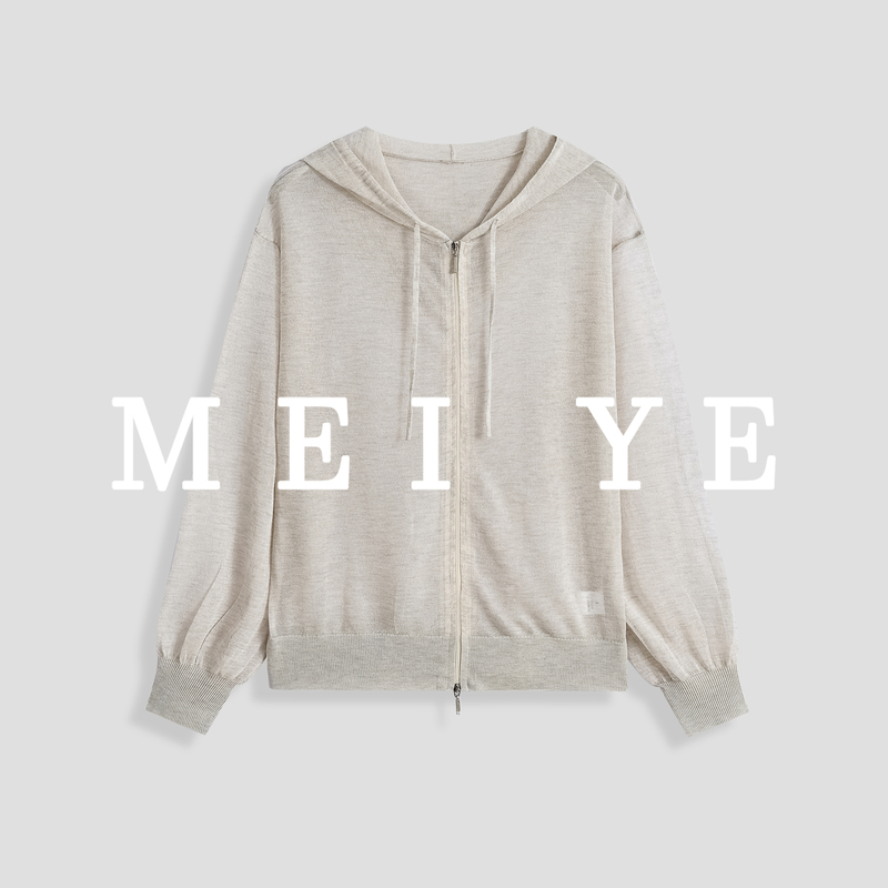 Meiye Casual Lazy Style Hooded Double Zipper Thin Sheer Cardigan Women's Loose Short Jacket