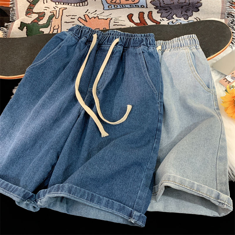 Elastic Waist Denim Shorts for Men, Summer Thin Loose Straight Mid-Length Pants, Korean Style Bf Trendy Versatile Casual Five-Point Pants