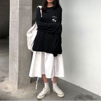 Half body dress lady Spring and autumn Korean version ins students Peppleskirt overalls dress with long white dresses A word skirt Short skirts