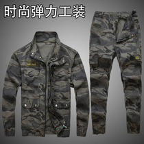 Spring and Autumn elastic camouflage suit male cotton overalls wear dirty lao bao fu hot welding labor protection equipment
